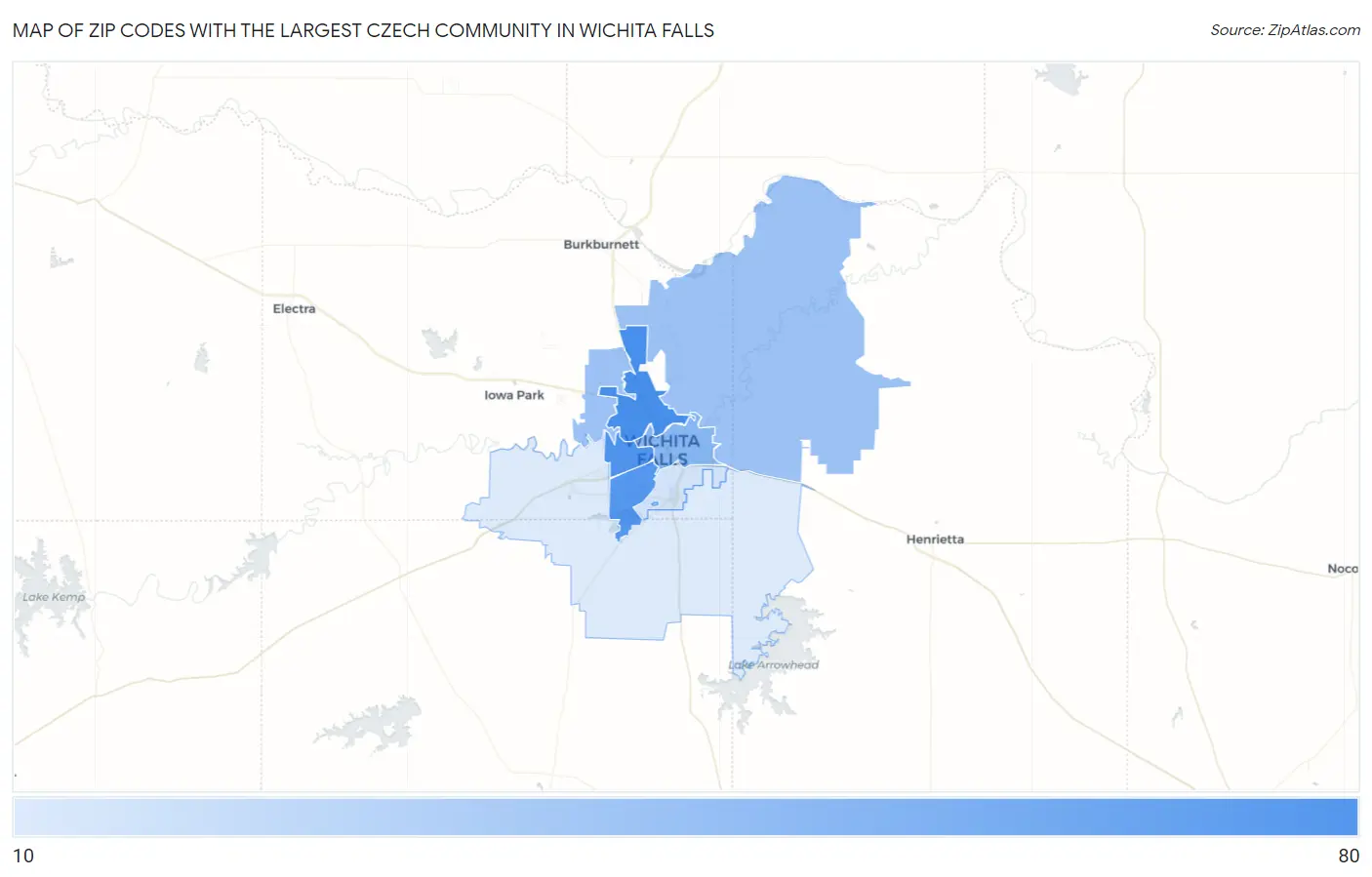 Zip Codes with the Largest Czech Community in Wichita Falls Map