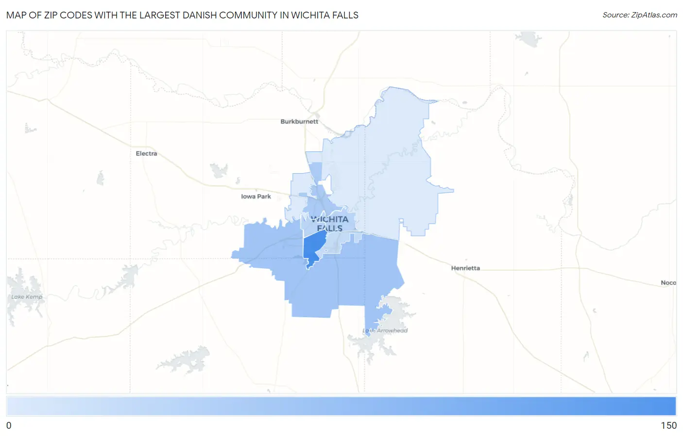 Zip Codes with the Largest Danish Community in Wichita Falls Map