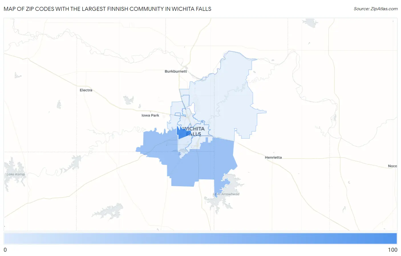 Zip Codes with the Largest Finnish Community in Wichita Falls Map