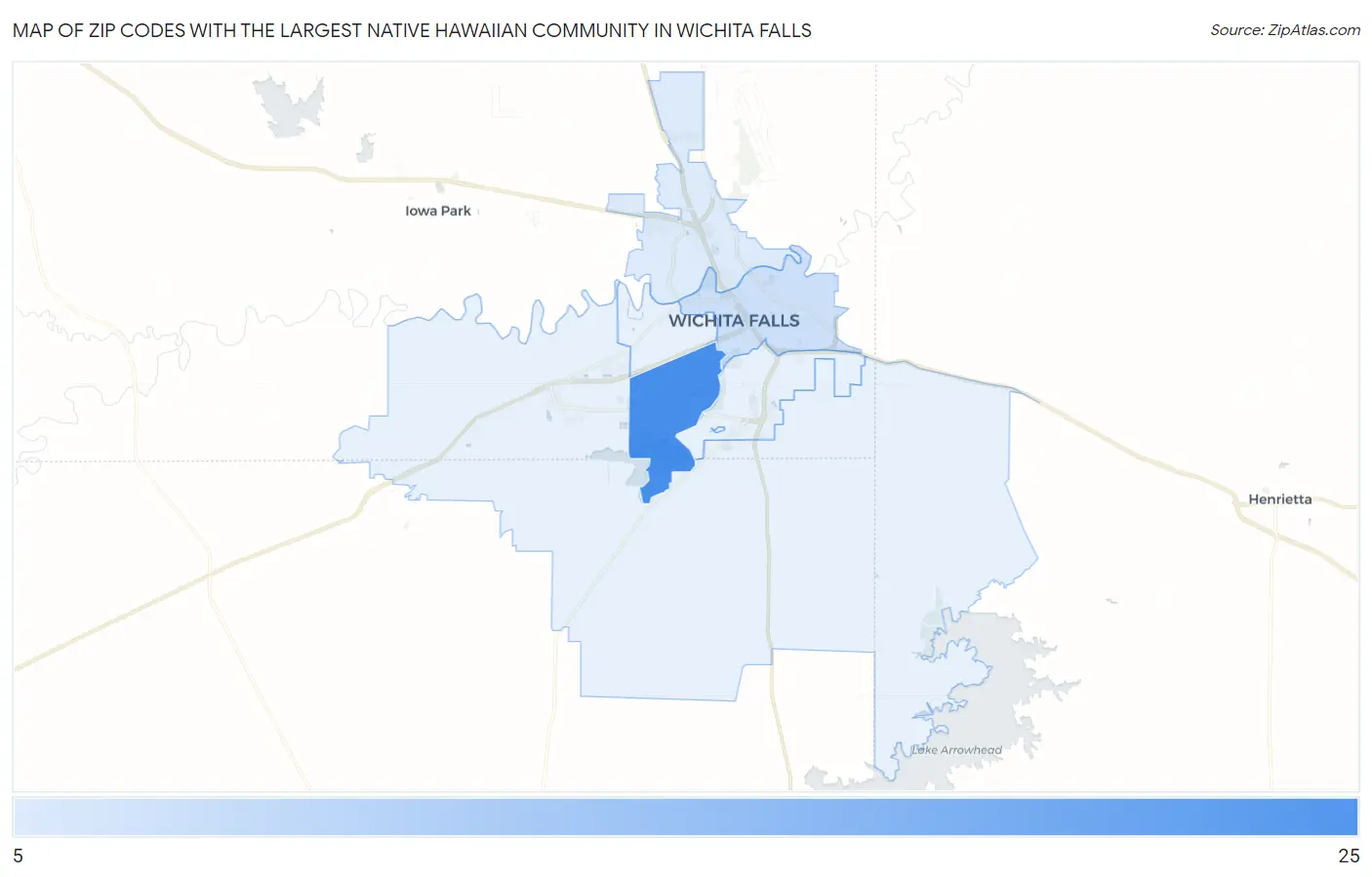 Zip Codes with the Largest Native Hawaiian Community in Wichita Falls Map
