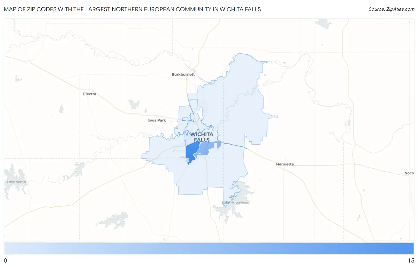 Zip Codes with the Largest Northern European Community in Wichita Falls Map