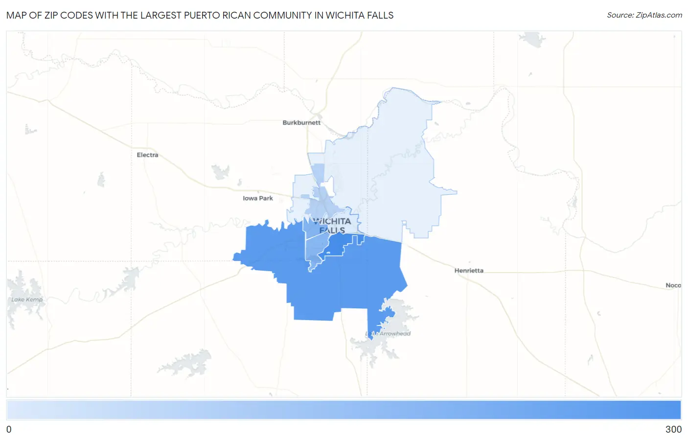 Zip Codes with the Largest Puerto Rican Community in Wichita Falls Map