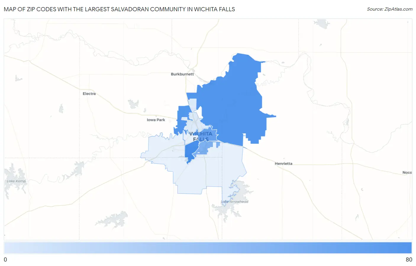 Zip Codes with the Largest Salvadoran Community in Wichita Falls Map