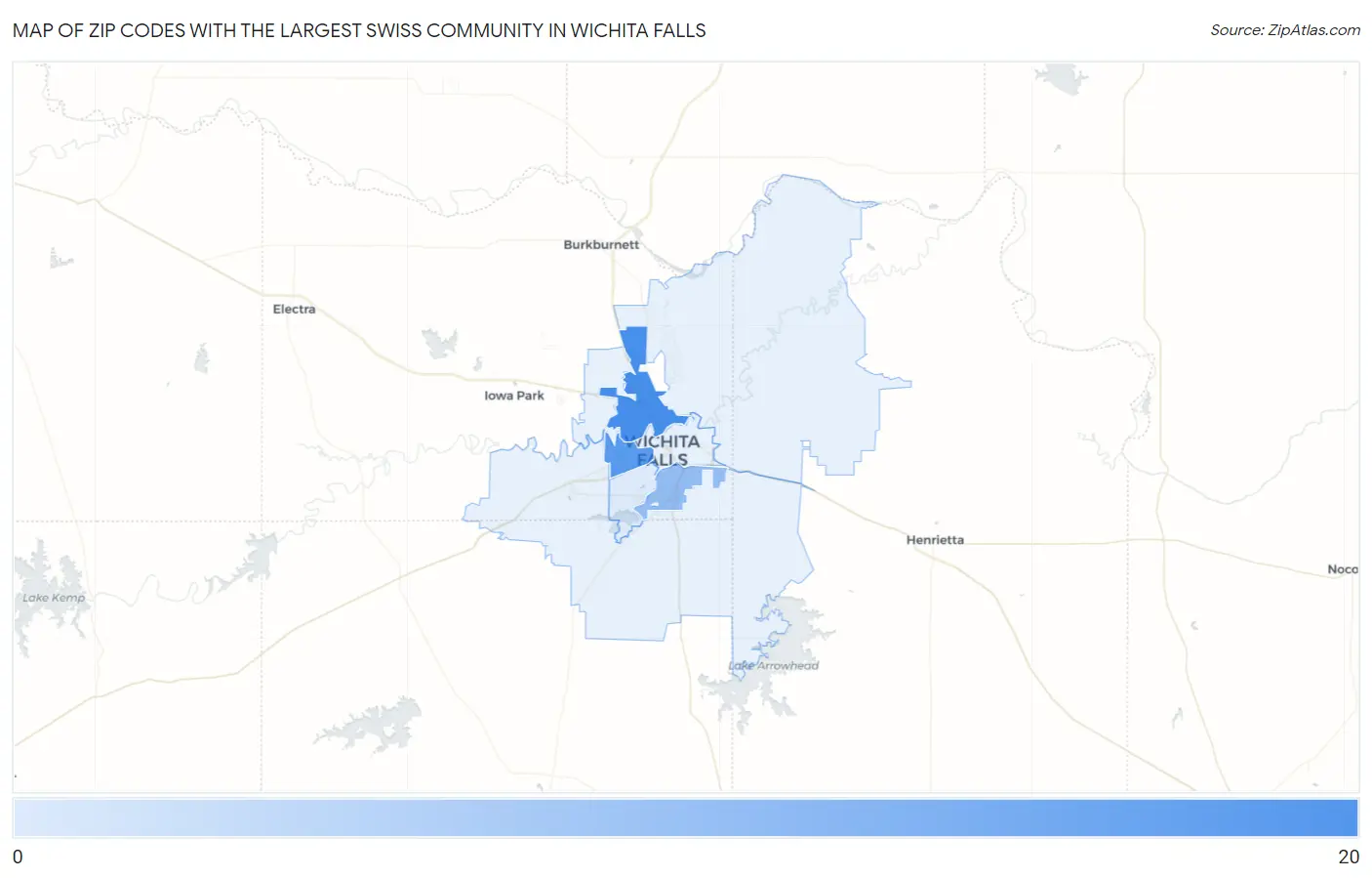Zip Codes with the Largest Swiss Community in Wichita Falls Map