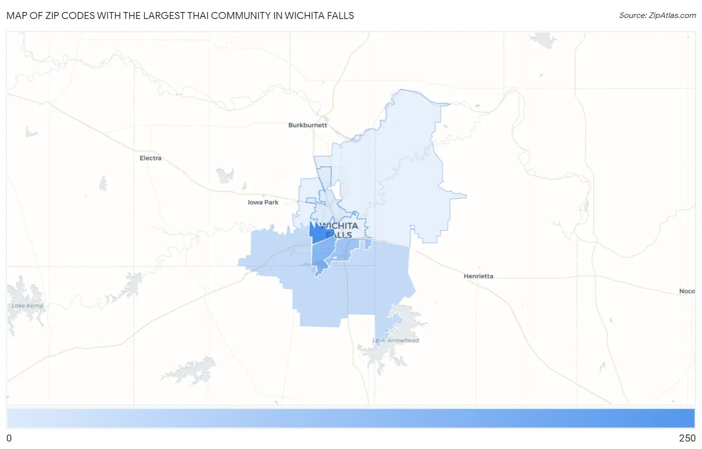 Zip Codes with the Largest Thai Community in Wichita Falls Map
