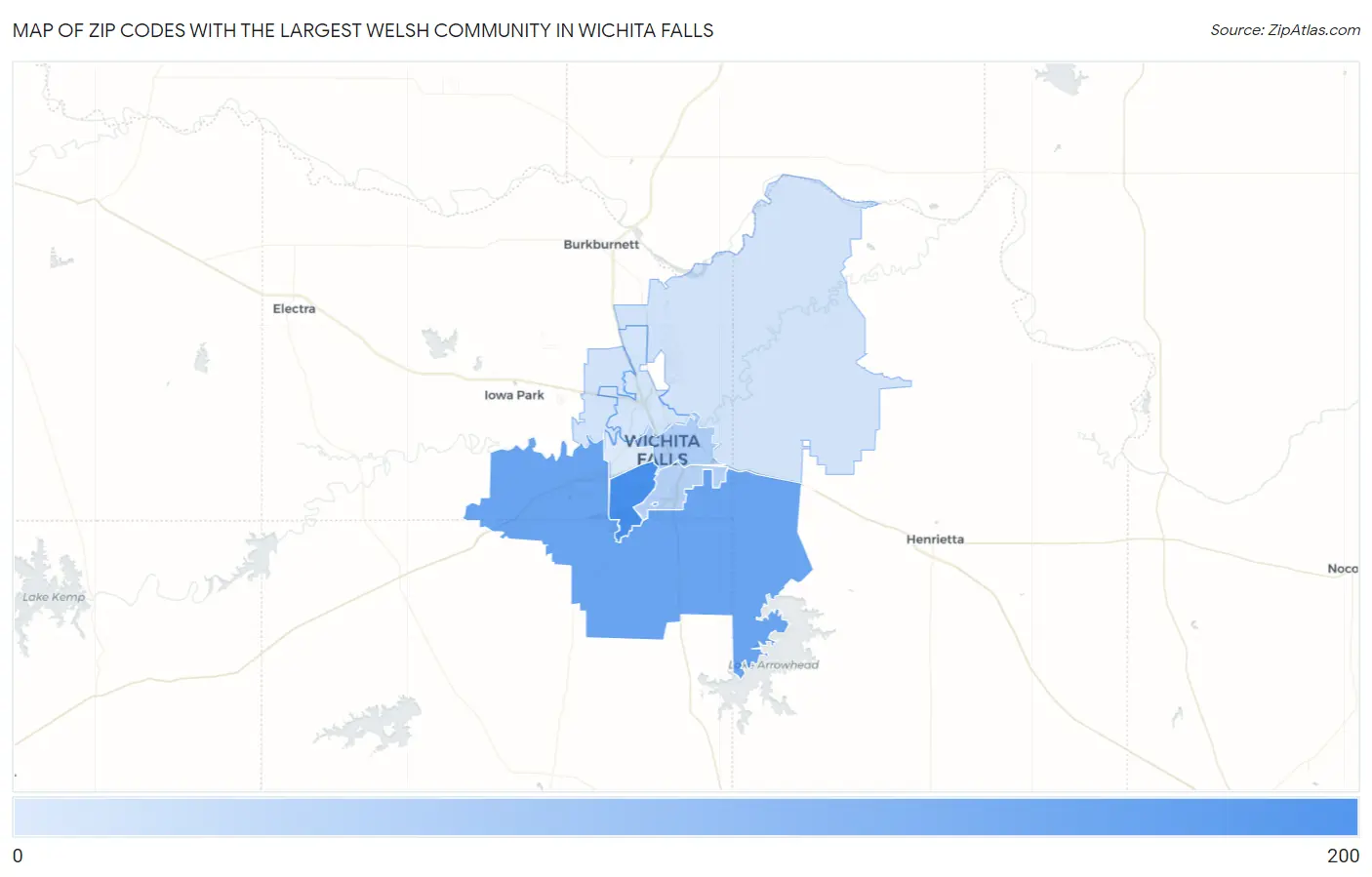 Zip Codes with the Largest Welsh Community in Wichita Falls Map