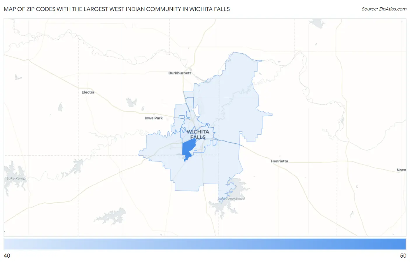 Zip Codes with the Largest West Indian Community in Wichita Falls Map