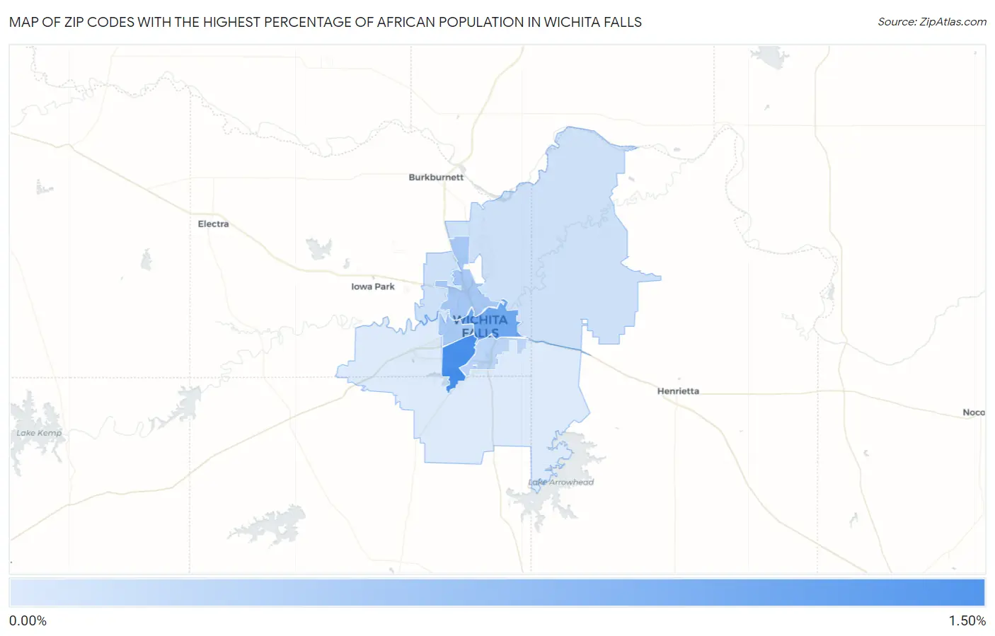 Zip Codes with the Highest Percentage of African Population in Wichita Falls Map
