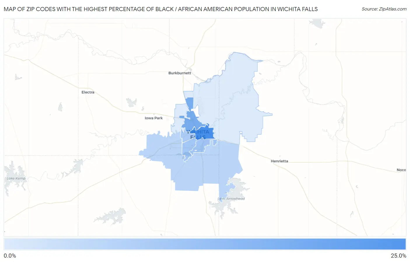 Zip Codes with the Highest Percentage of Black / African American Population in Wichita Falls Map