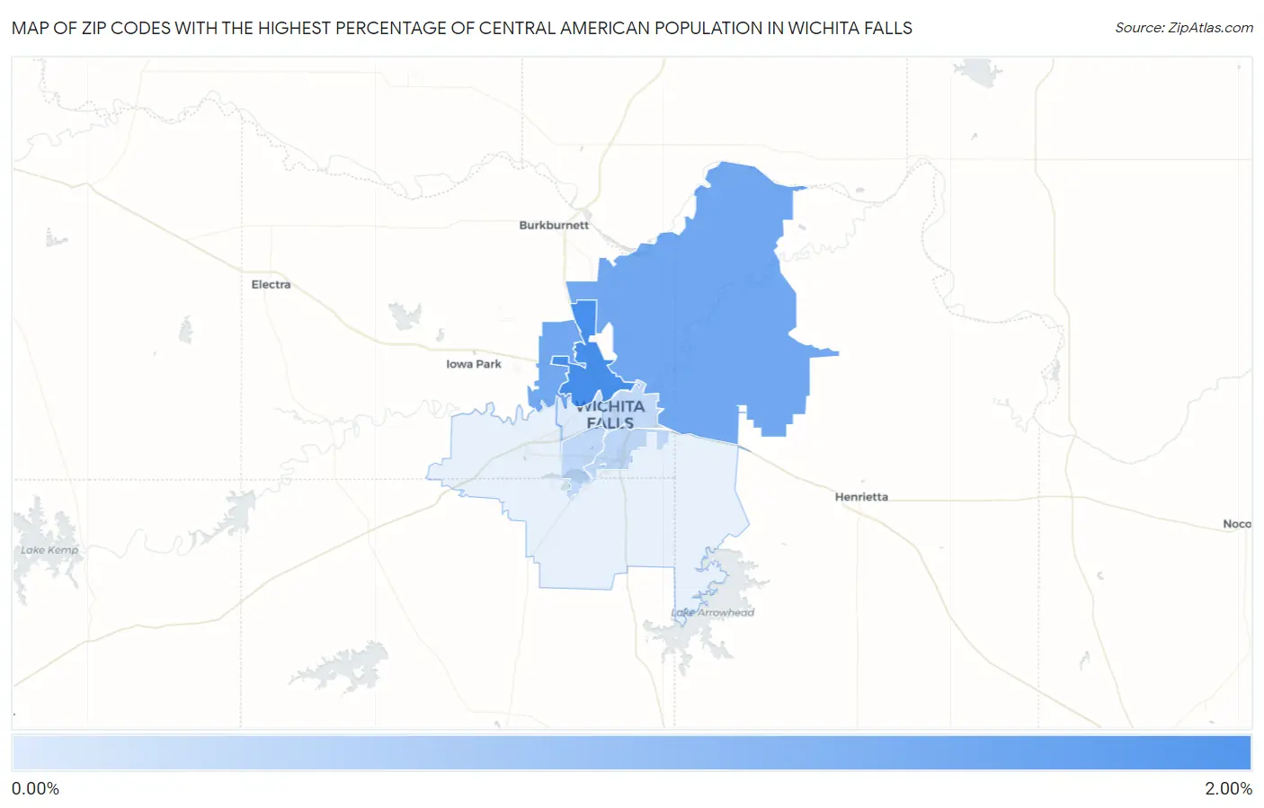 Zip Codes with the Highest Percentage of Central American Population in Wichita Falls Map