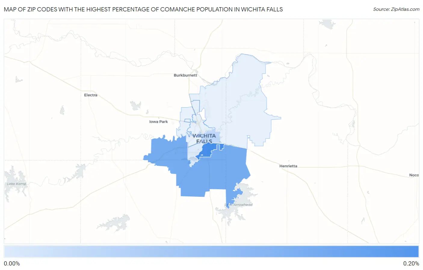 Zip Codes with the Highest Percentage of Comanche Population in Wichita Falls Map