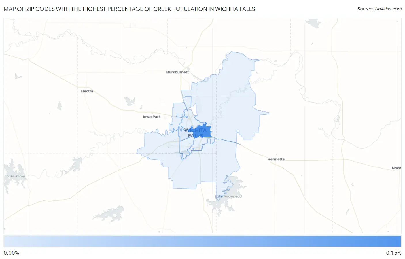 Zip Codes with the Highest Percentage of Creek Population in Wichita Falls Map
