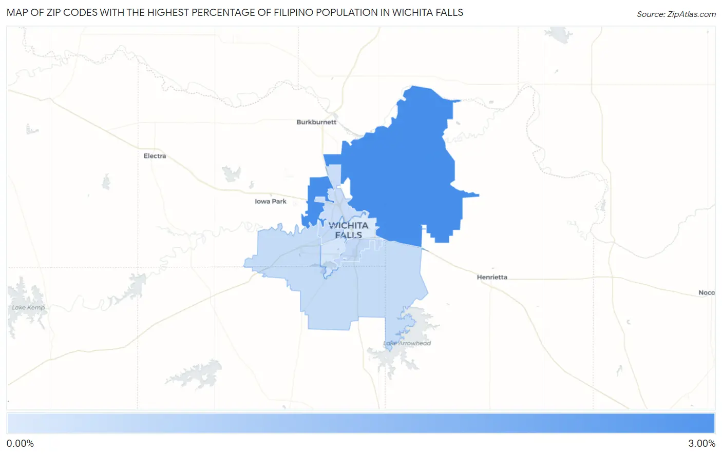 Zip Codes with the Highest Percentage of Filipino Population in Wichita Falls Map
