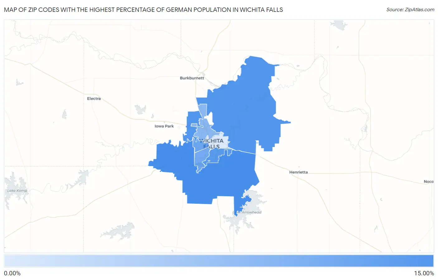 Zip Codes with the Highest Percentage of German Population in Wichita Falls Map