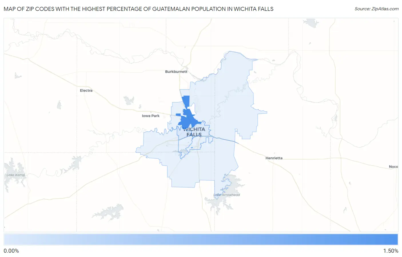 Zip Codes with the Highest Percentage of Guatemalan Population in Wichita Falls Map