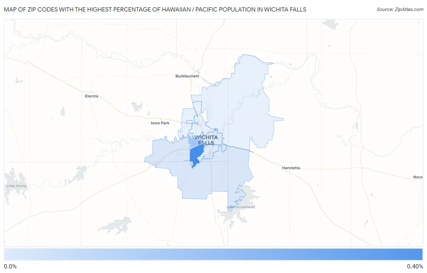 Zip Codes with the Highest Percentage of Hawaiian / Pacific Population in Wichita Falls Map