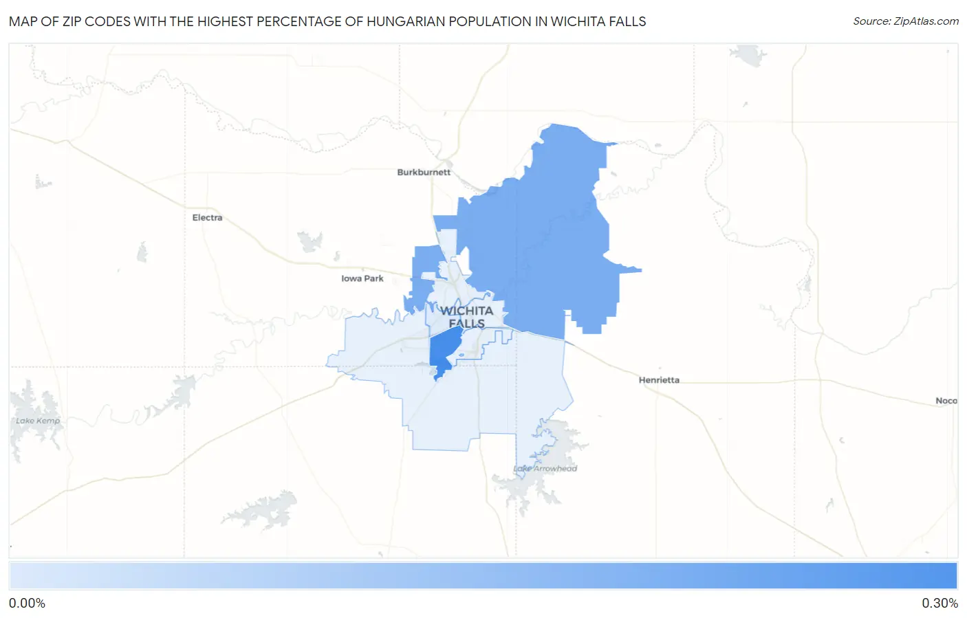 Zip Codes with the Highest Percentage of Hungarian Population in Wichita Falls Map