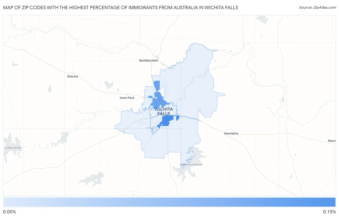 Zip Codes with the Highest Percentage of Immigrants from Australia in Wichita Falls Map
