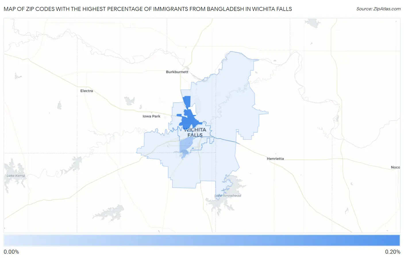 Zip Codes with the Highest Percentage of Immigrants from Bangladesh in Wichita Falls Map