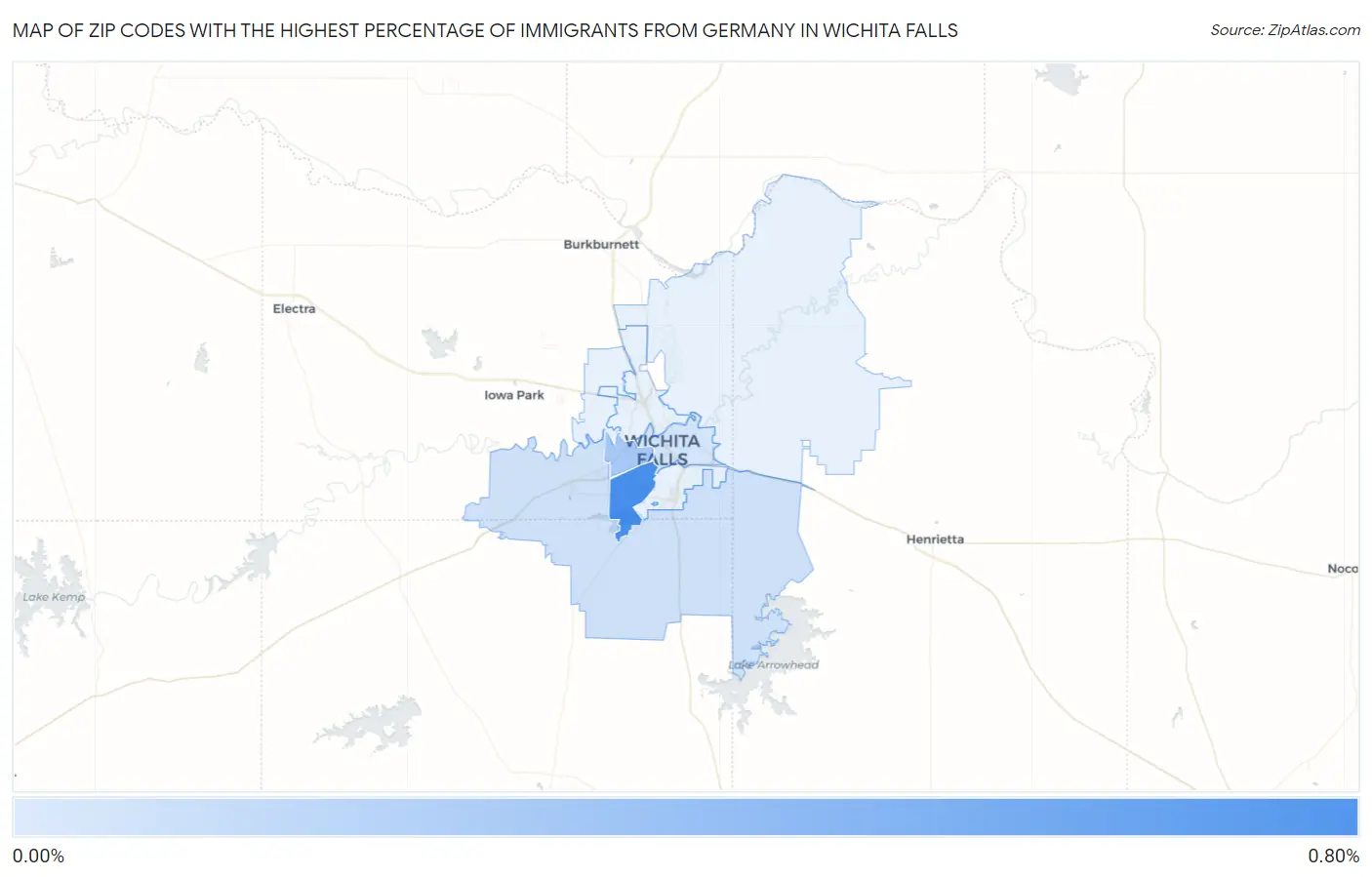 Zip Codes with the Highest Percentage of Immigrants from Germany in Wichita Falls Map