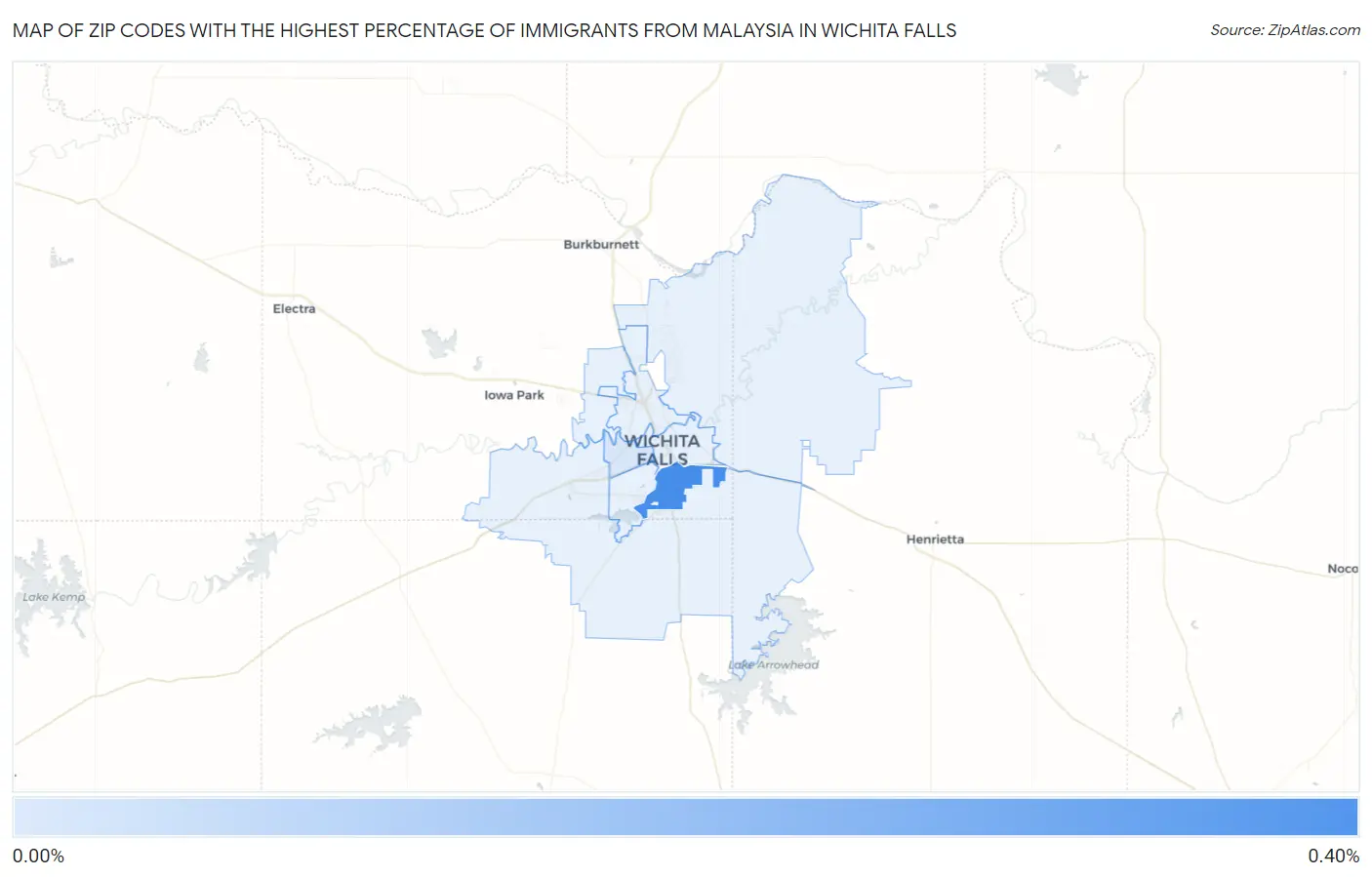Zip Codes with the Highest Percentage of Immigrants from Malaysia in Wichita Falls Map