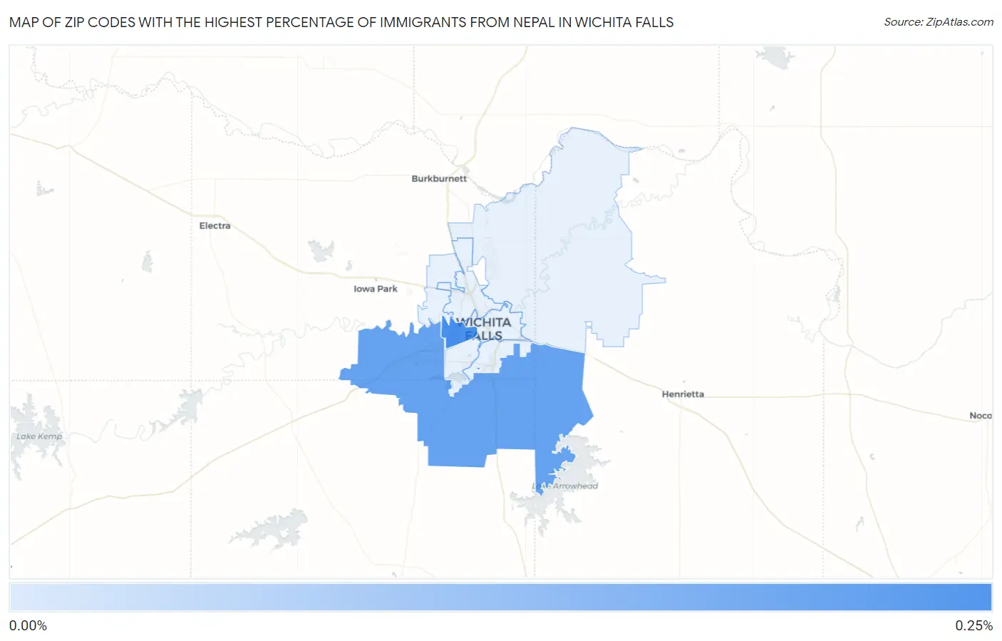 Zip Codes with the Highest Percentage of Immigrants from Nepal in Wichita Falls Map