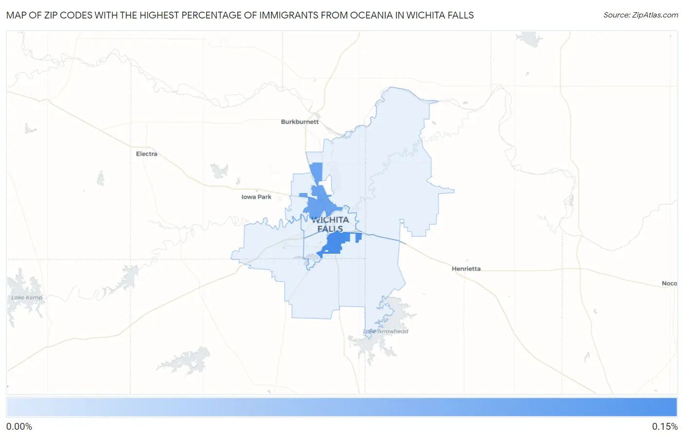 Zip Codes with the Highest Percentage of Immigrants from Oceania in Wichita Falls Map