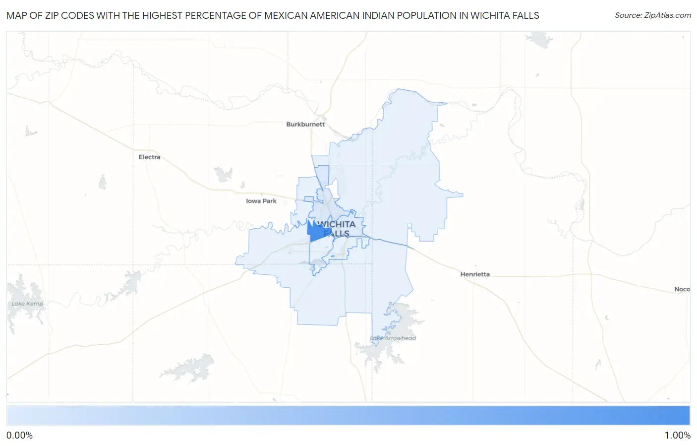 Zip Codes with the Highest Percentage of Mexican American Indian Population in Wichita Falls Map