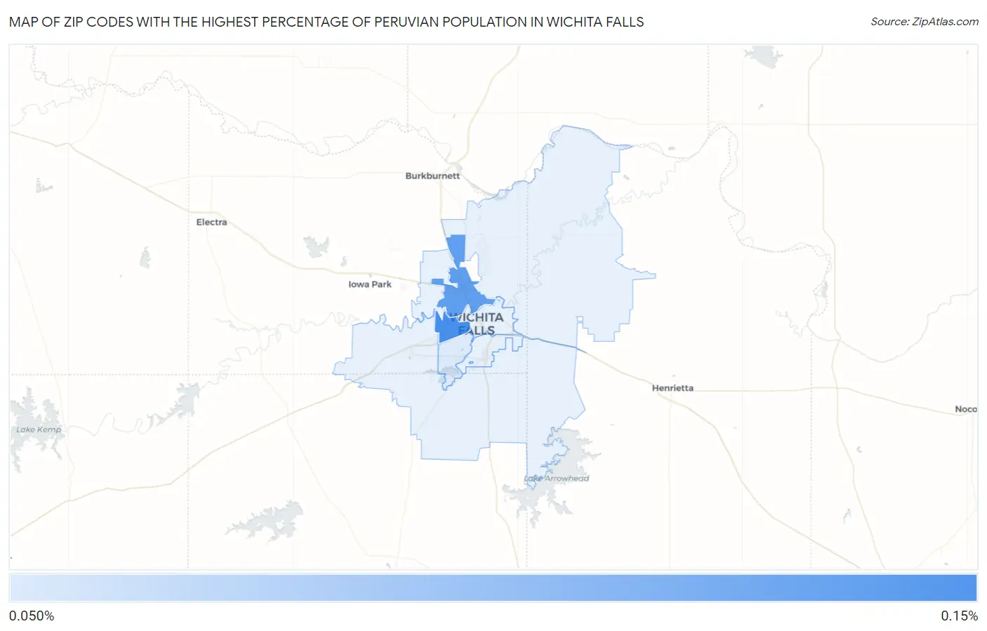 Zip Codes with the Highest Percentage of Peruvian Population in Wichita Falls Map