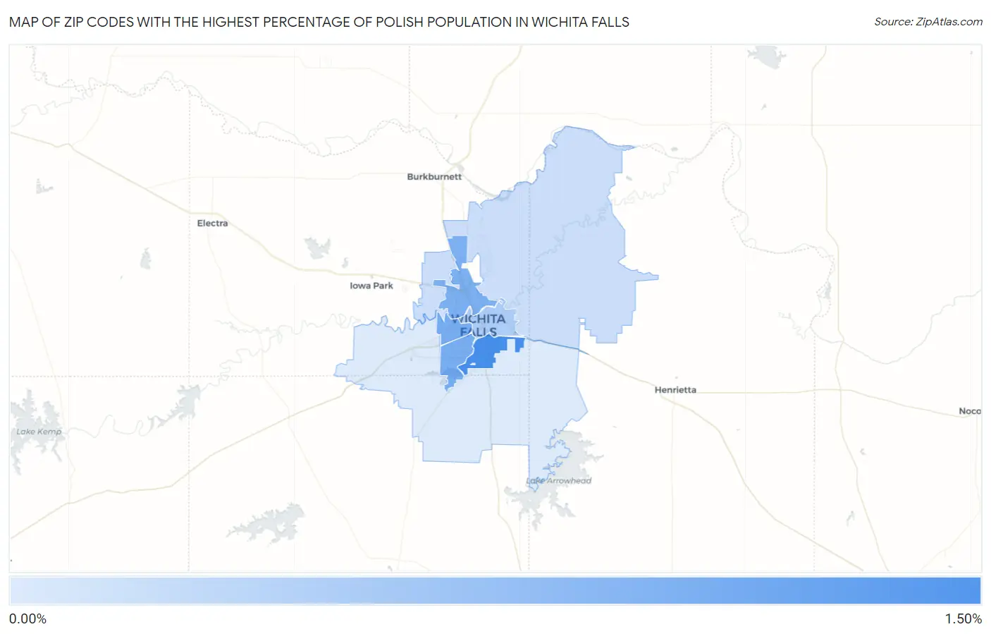 Zip Codes with the Highest Percentage of Polish Population in Wichita Falls Map