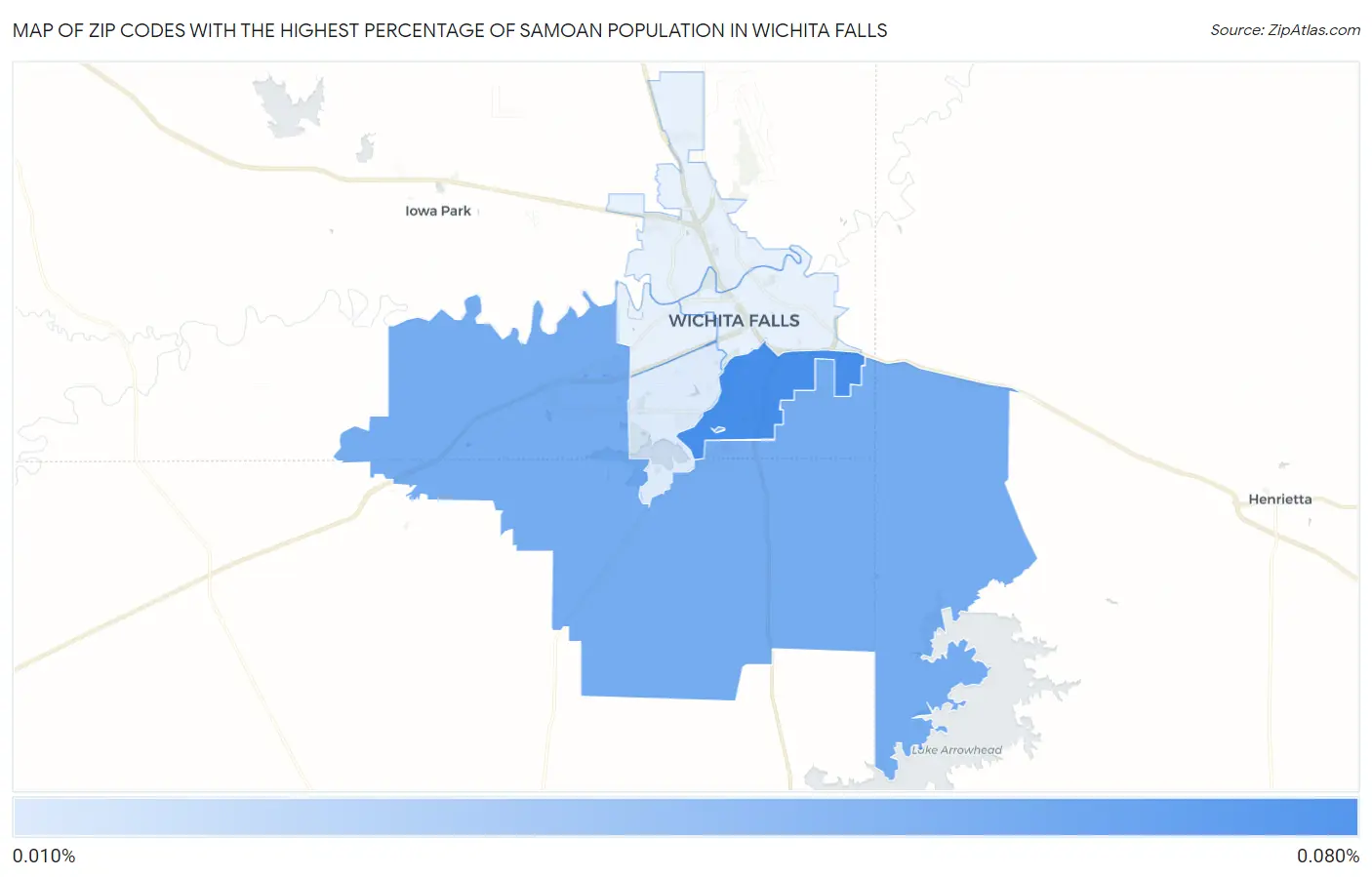 Zip Codes with the Highest Percentage of Samoan Population in Wichita Falls Map