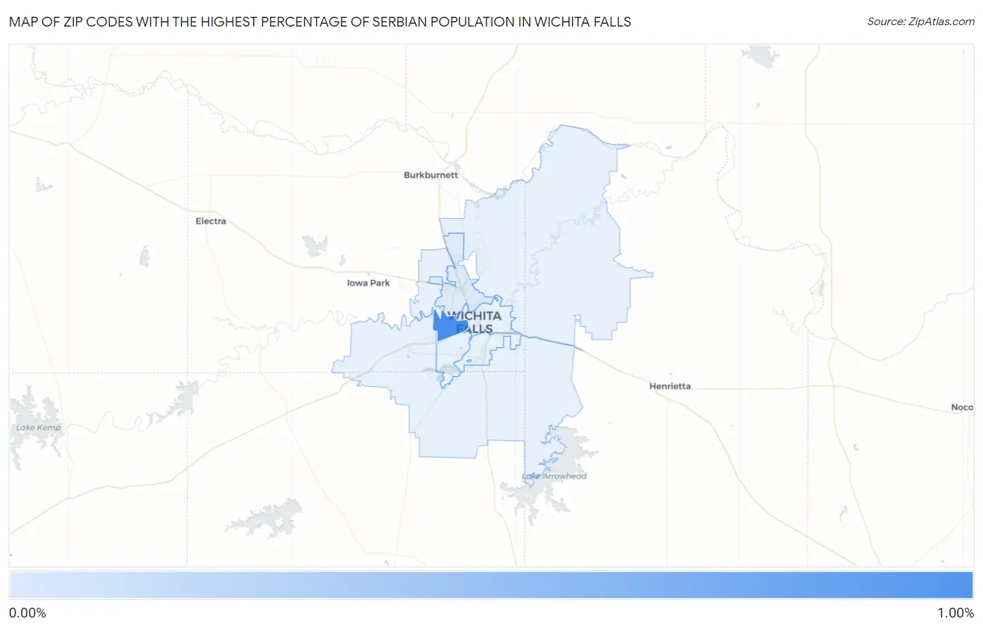 Zip Codes with the Highest Percentage of Serbian Population in Wichita Falls Map