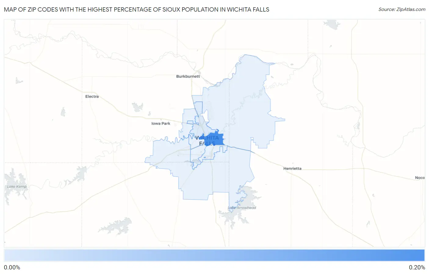Zip Codes with the Highest Percentage of Sioux Population in Wichita Falls Map