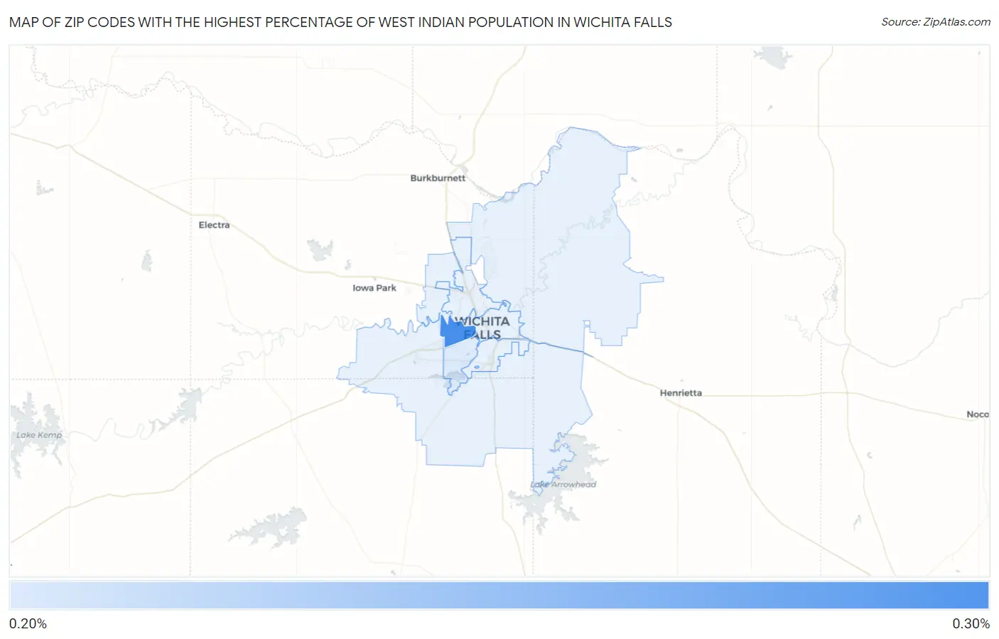 Zip Codes with the Highest Percentage of West Indian Population in Wichita Falls Map