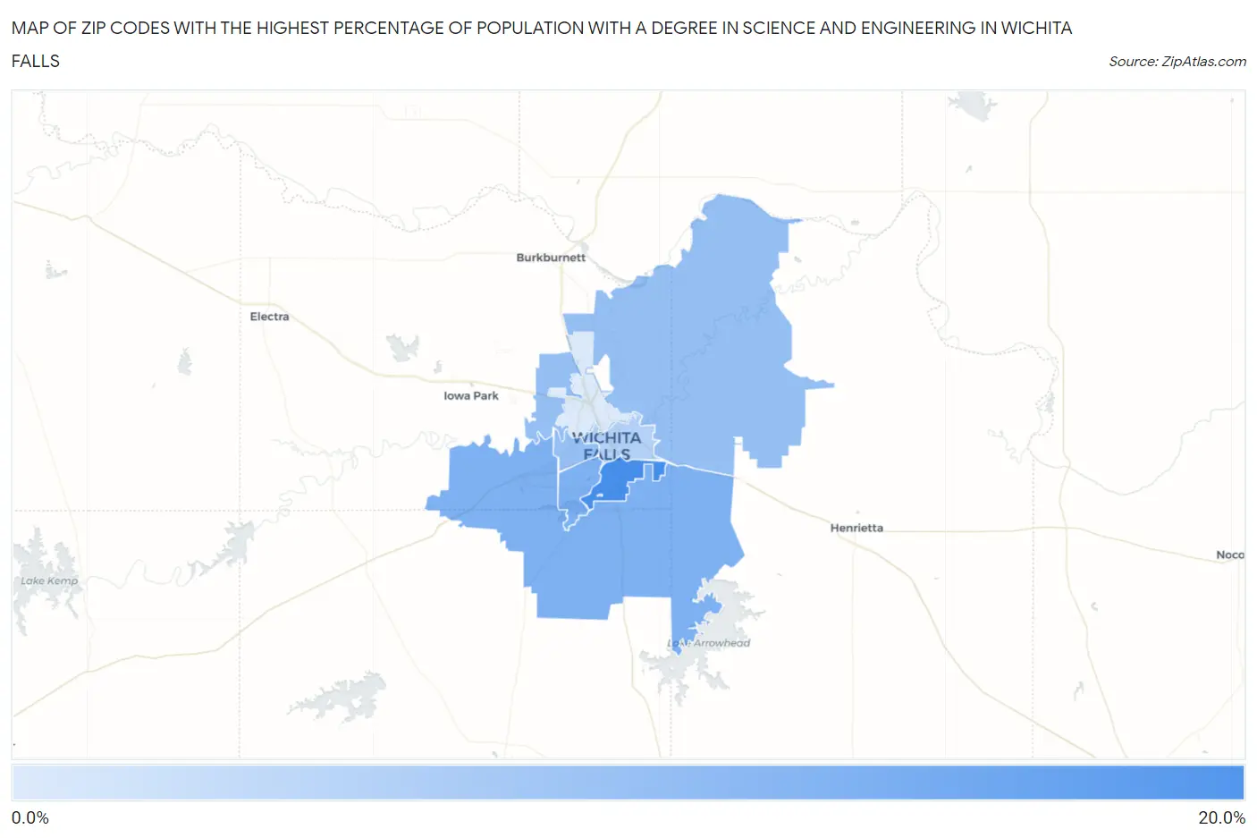 Zip Codes with the Highest Percentage of Population with a Degree in Science and Engineering in Wichita Falls Map