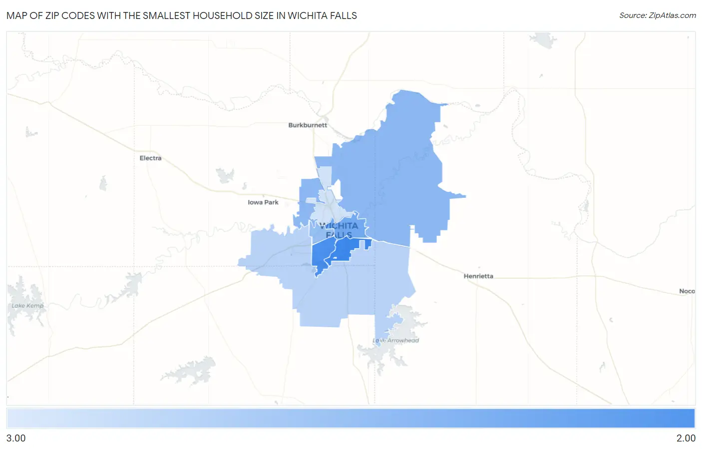 Zip Codes with the Smallest Household Size in Wichita Falls Map