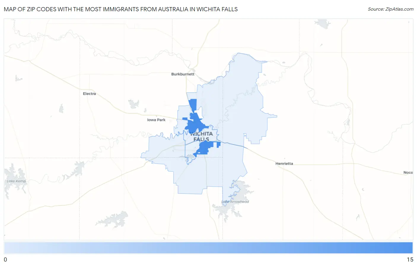 Zip Codes with the Most Immigrants from Australia in Wichita Falls Map