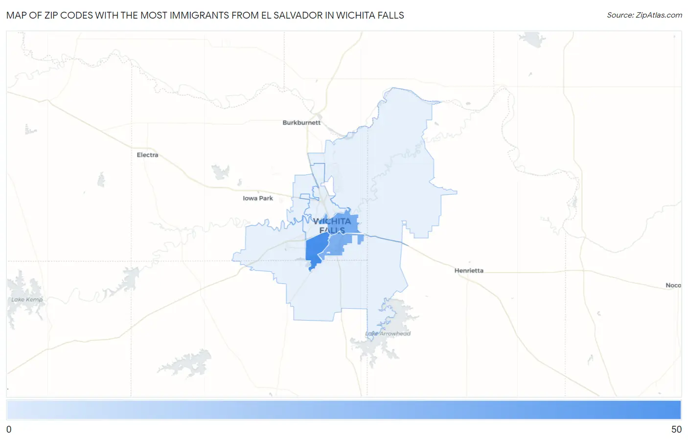 Zip Codes with the Most Immigrants from El Salvador in Wichita Falls Map