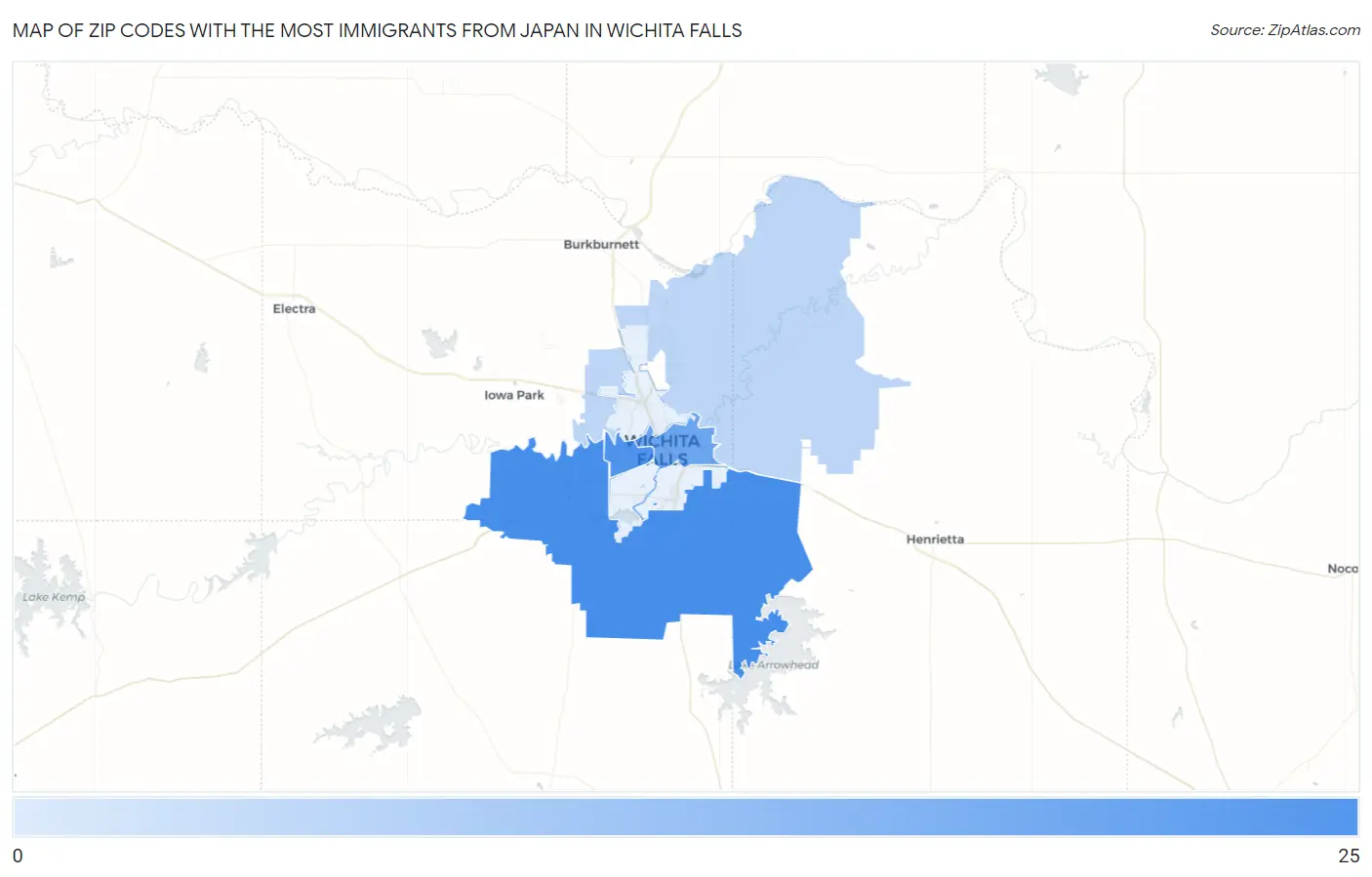 Zip Codes with the Most Immigrants from Japan in Wichita Falls Map