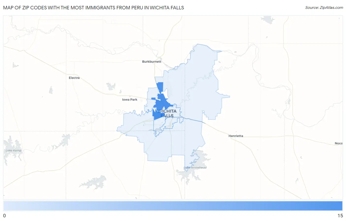 Zip Codes with the Most Immigrants from Peru in Wichita Falls Map