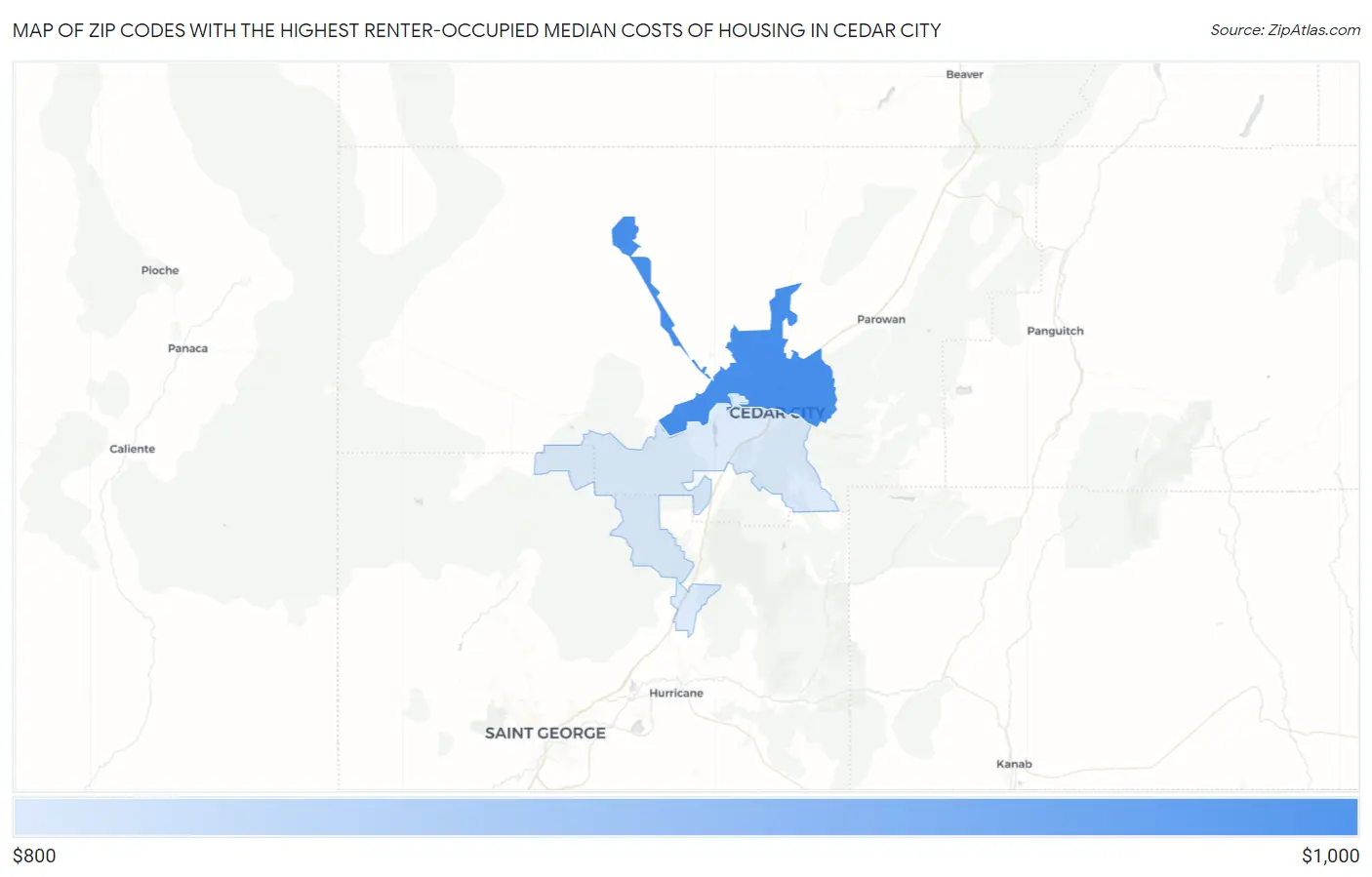 Zip Codes with the Highest Renter-Occupied Median Costs of Housing in Cedar City Map