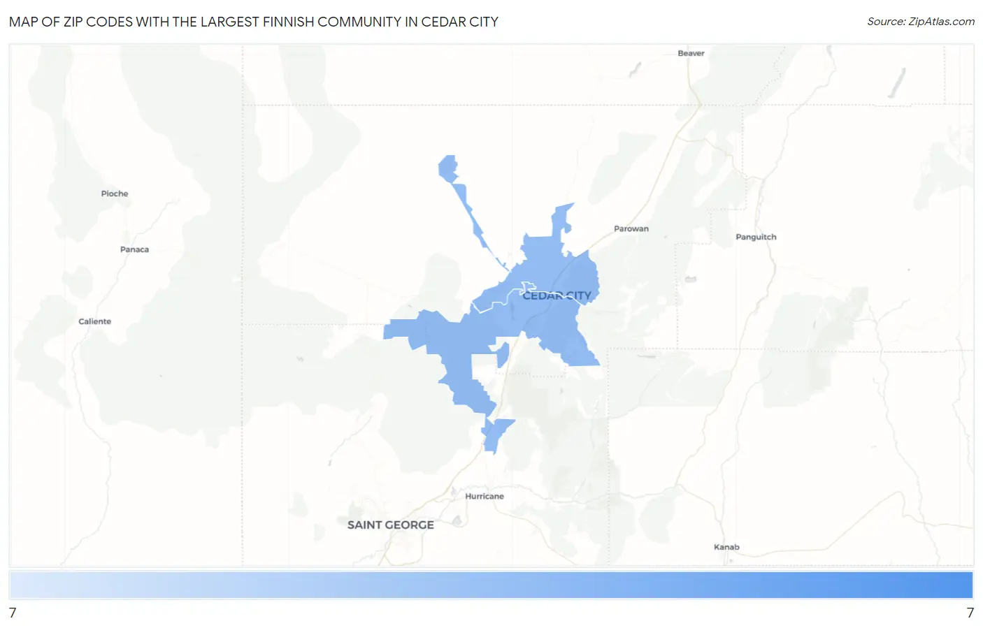 Zip Codes with the Largest Finnish Community in Cedar City Map