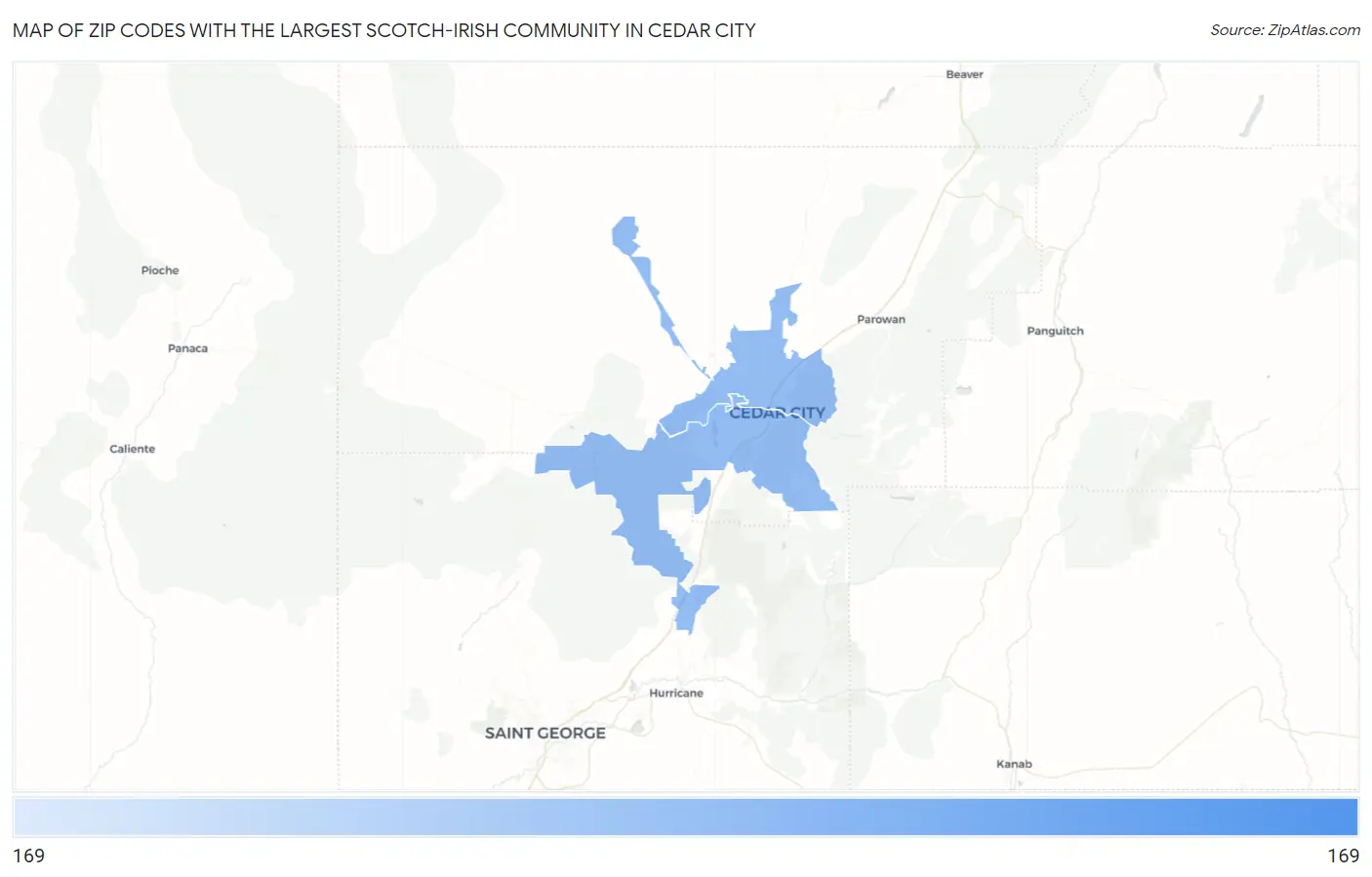 Zip Codes with the Largest Scotch-Irish Community in Cedar City Map