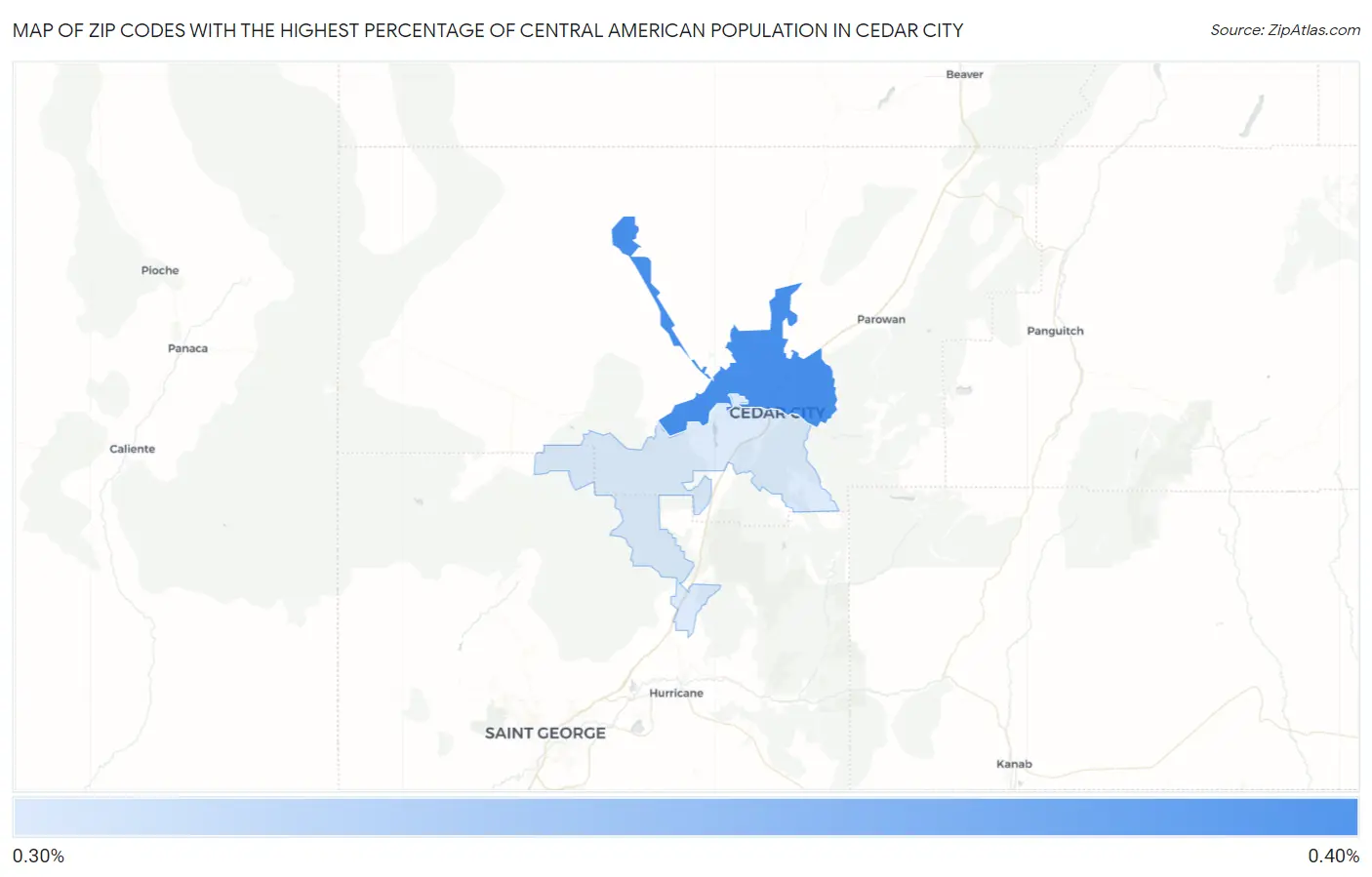 Zip Codes with the Highest Percentage of Central American Population in Cedar City Map