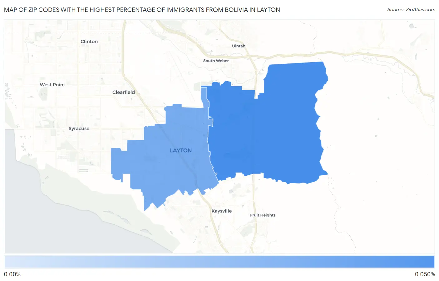 Zip Codes with the Highest Percentage of Immigrants from Bolivia in Layton Map