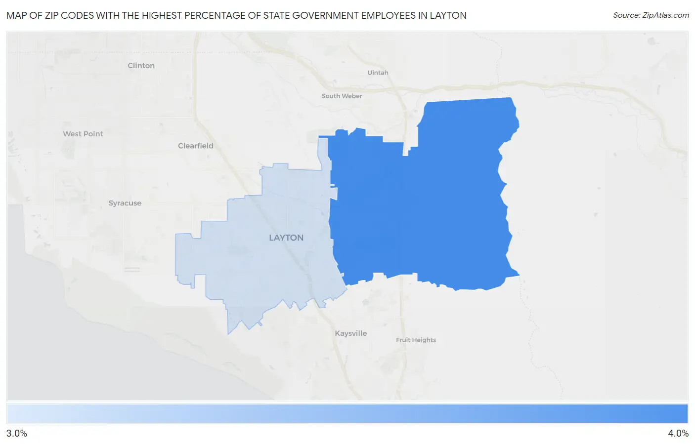 Zip Codes with the Highest Percentage of State Government Employees in Layton Map