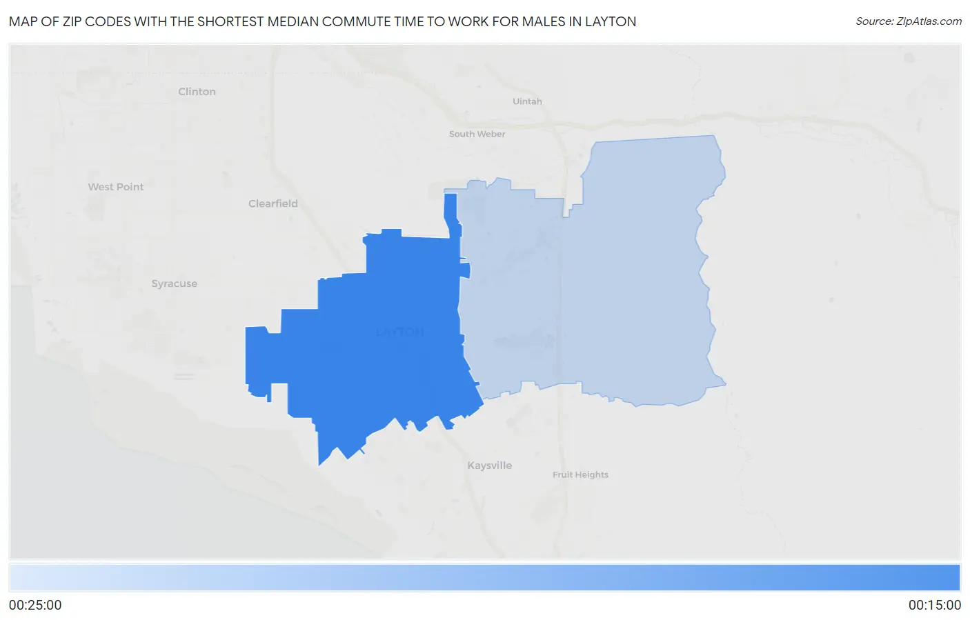 Zip Codes with the Shortest Median Commute Time to Work for Males in Layton Map