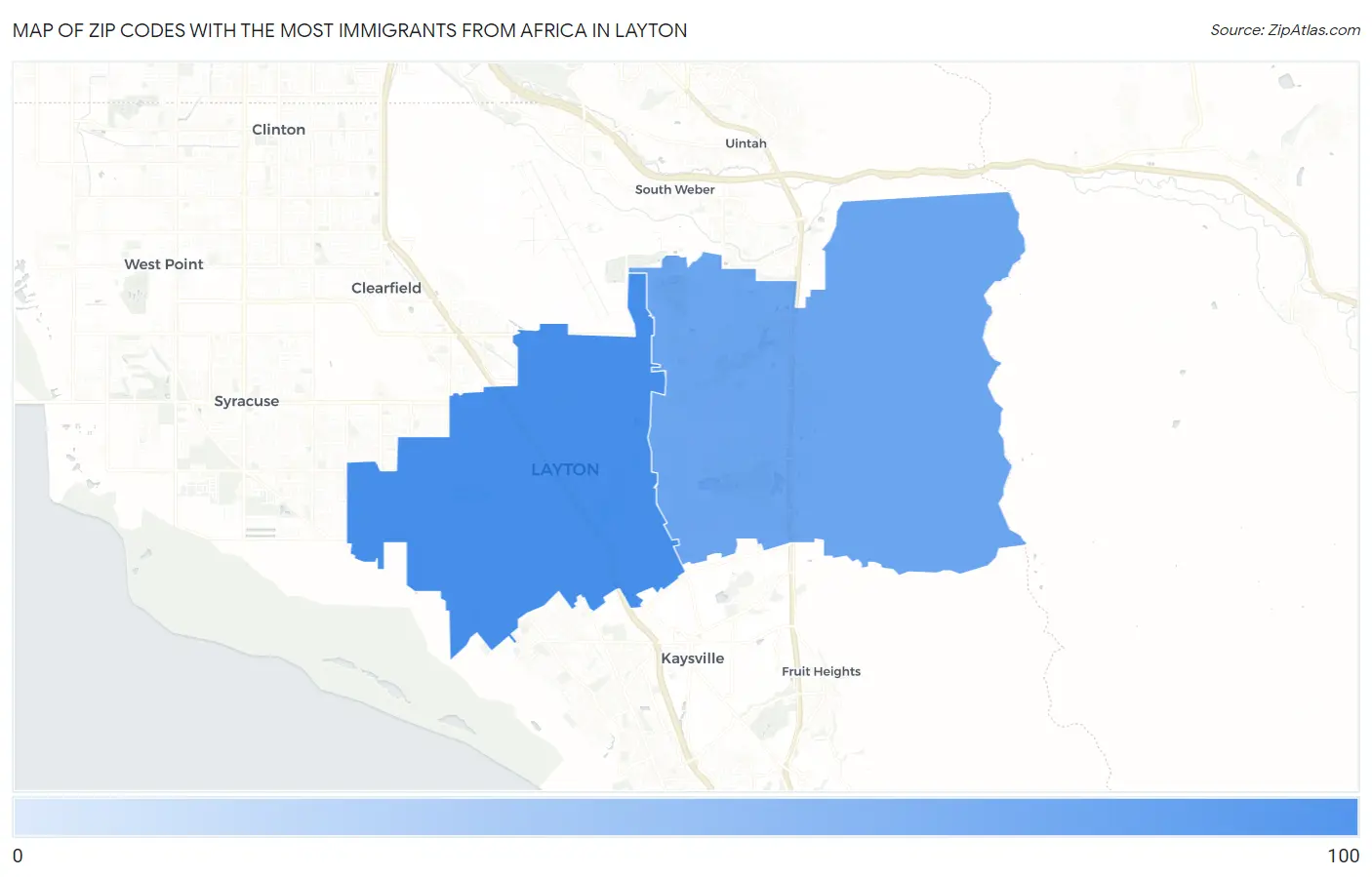 Zip Codes with the Most Immigrants from Africa in Layton Map