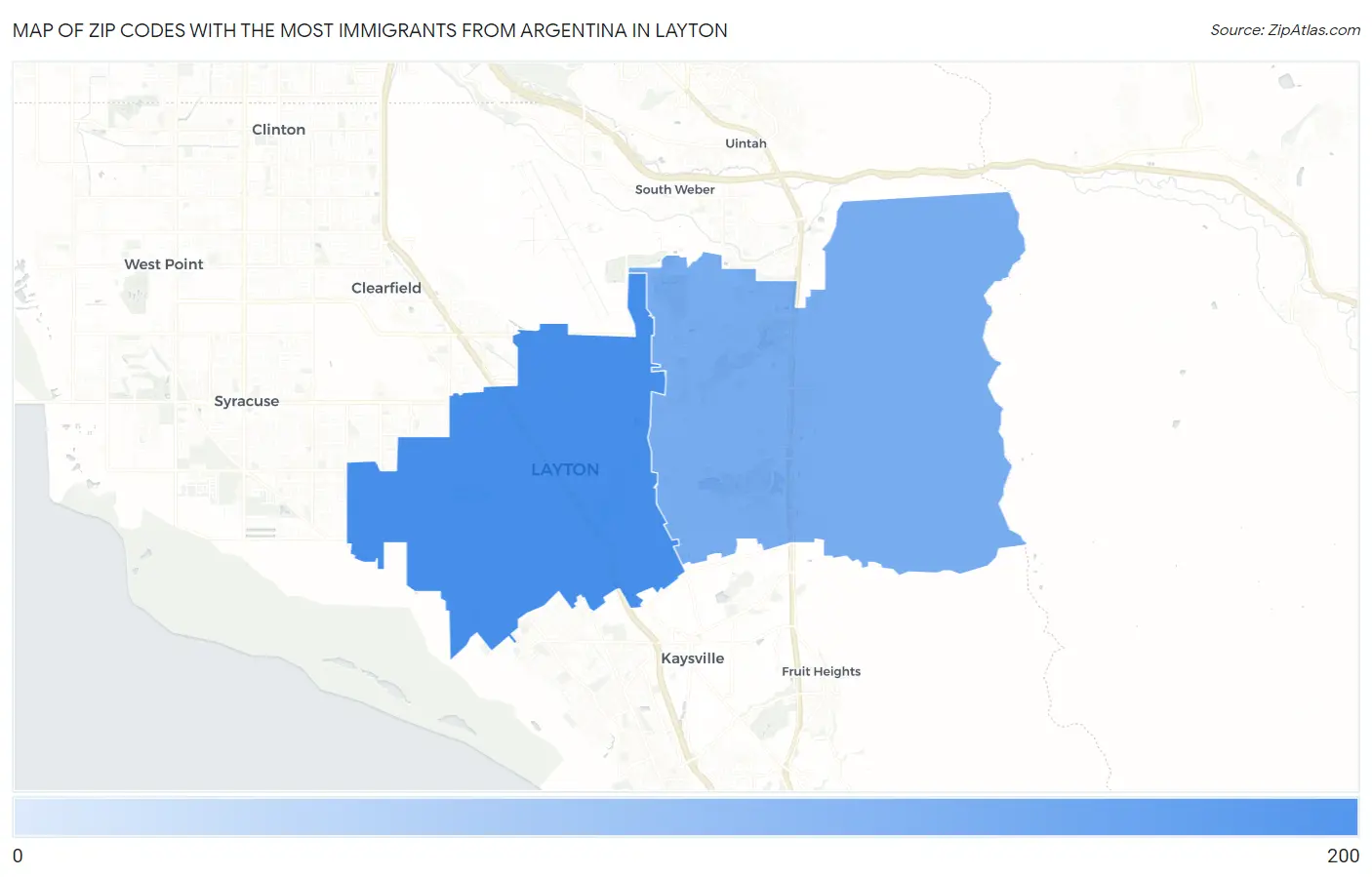Zip Codes with the Most Immigrants from Argentina in Layton Map