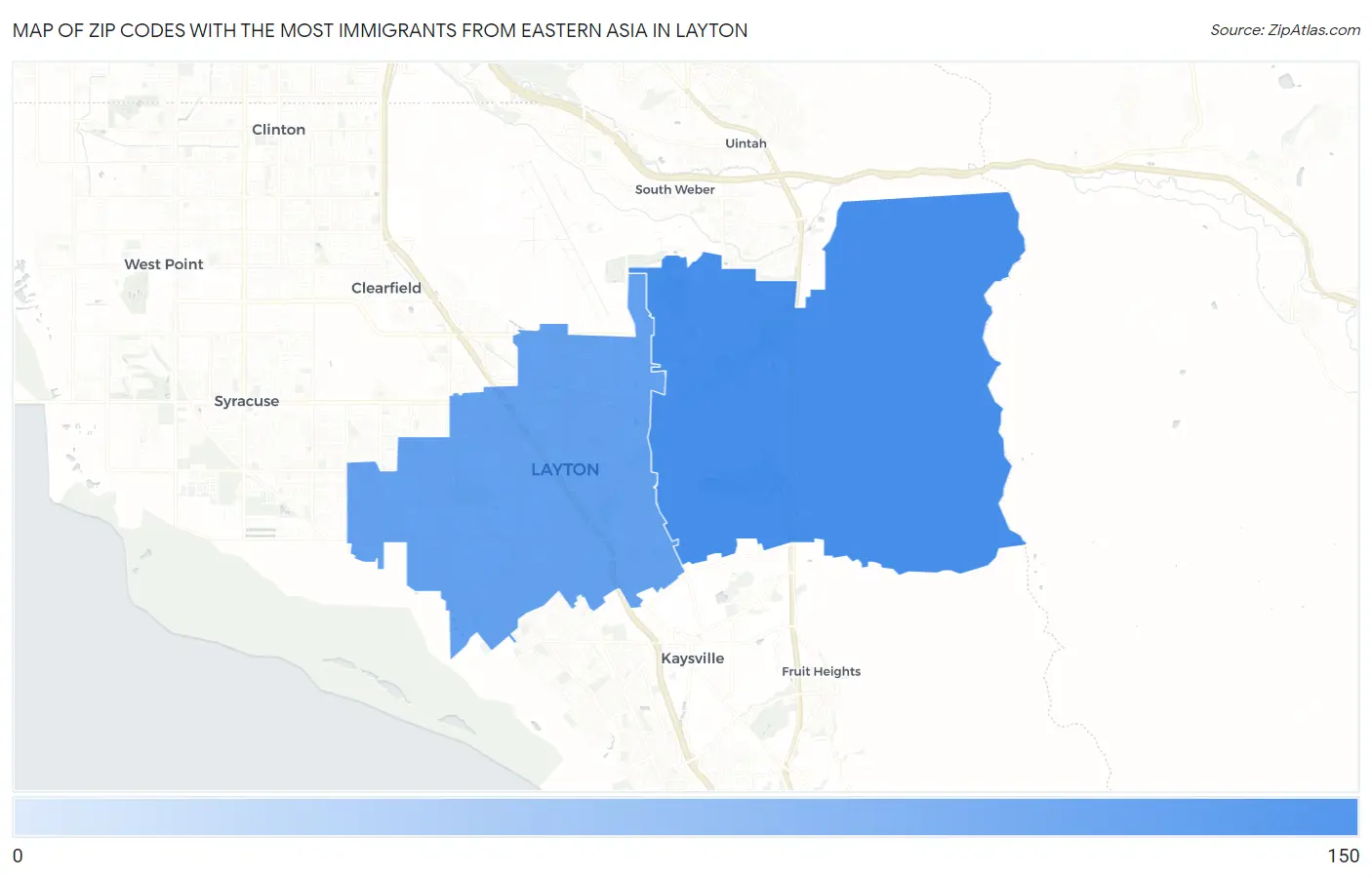 Zip Codes with the Most Immigrants from Eastern Asia in Layton Map